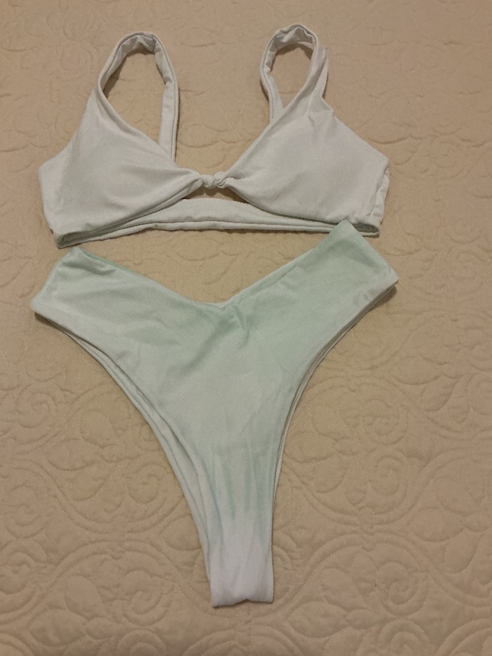Fashion Women's Sexy Triangle Bikini Swimsuit Set Size S Pale Mint/White Marble